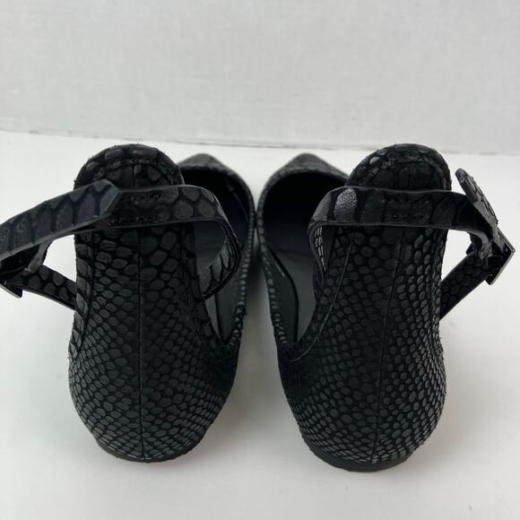 Joie Sz 9 Temple Black Embossed Leather Ankle Wrap Ballet Flats Pointed Toe - Picture 10 of 16